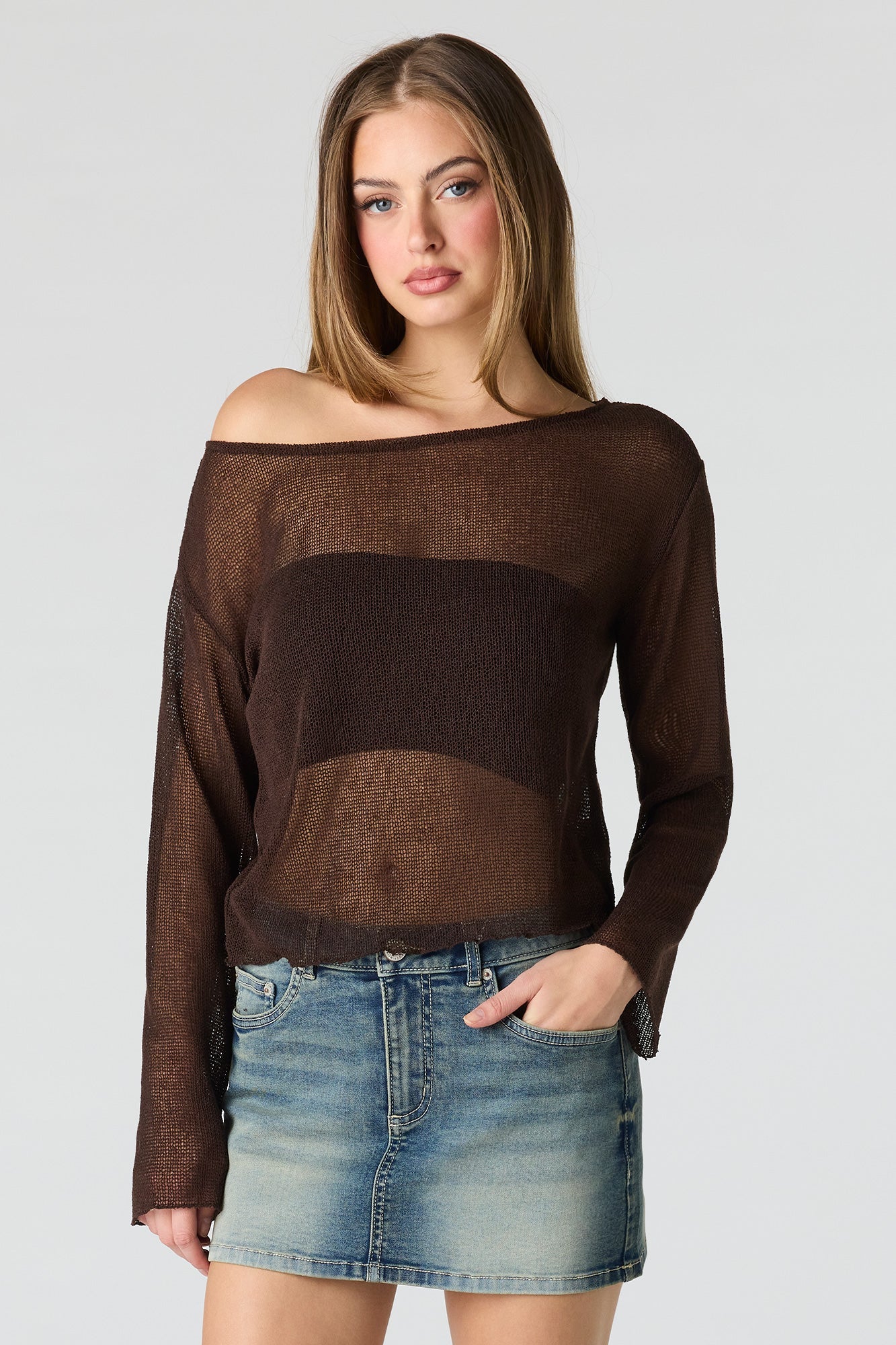Crochet Off Shoulder Long Sleeve Top