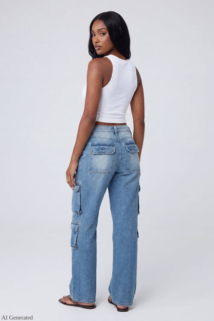 Ripped Low Rise Cargo Jean