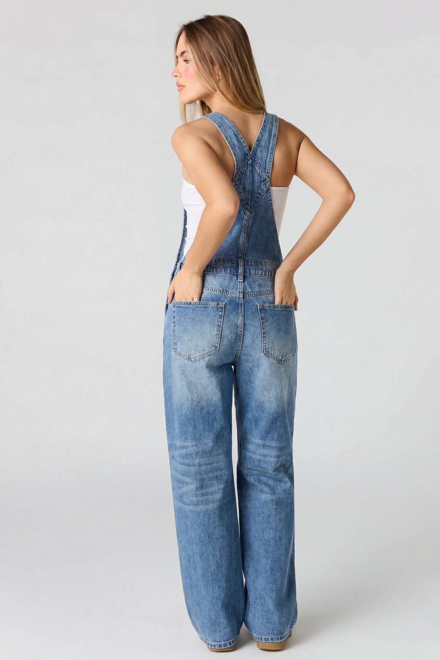 Straight Leg Denim Overalls