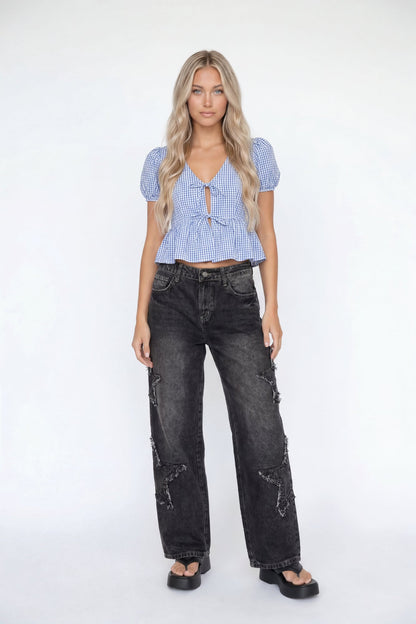 Low Rise Patch Baggy Denim Jean