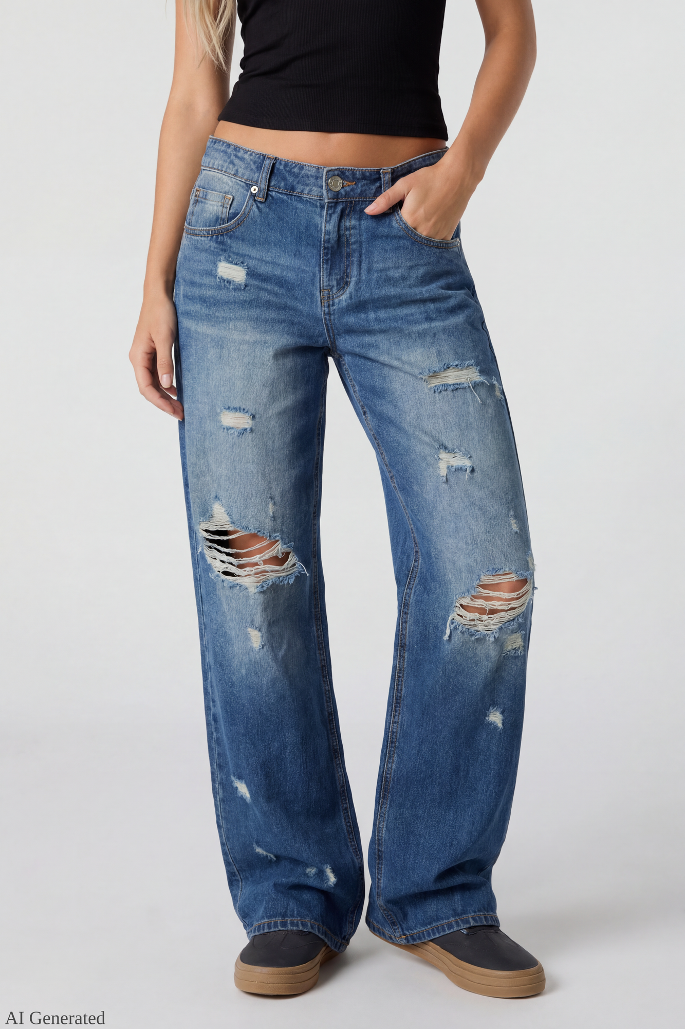 London Ripped Low Rise Super Baggy Medium Jean