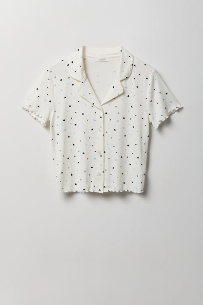Pointelle Button-Up Top & Short Pajama Set