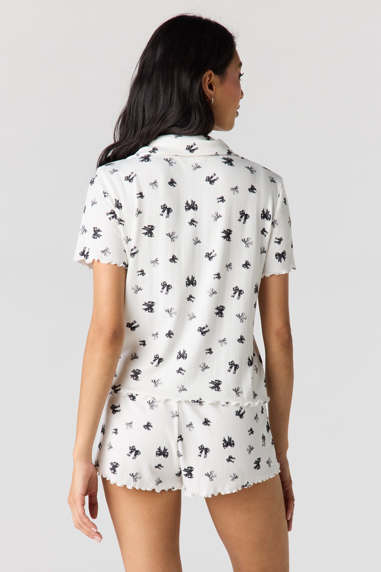 Pointelle Button-Up Top & Short Pajama Set