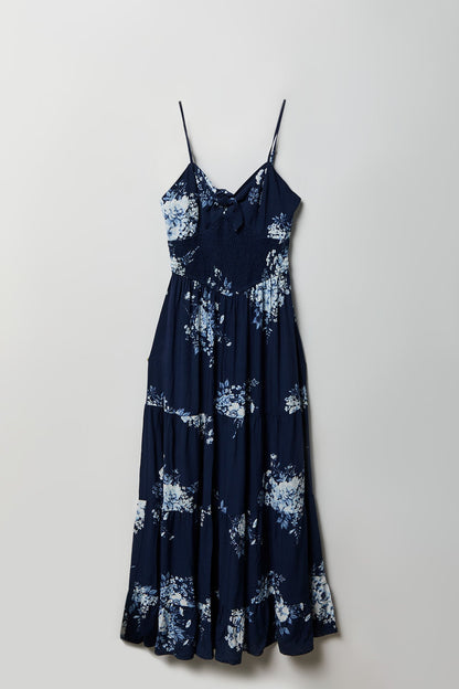 Bow Cinched Waist Tiered Maxi Dress
