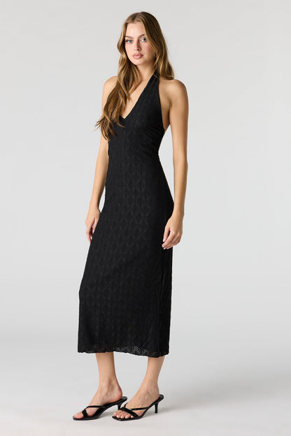 Braless Textured Halter Midi Dress