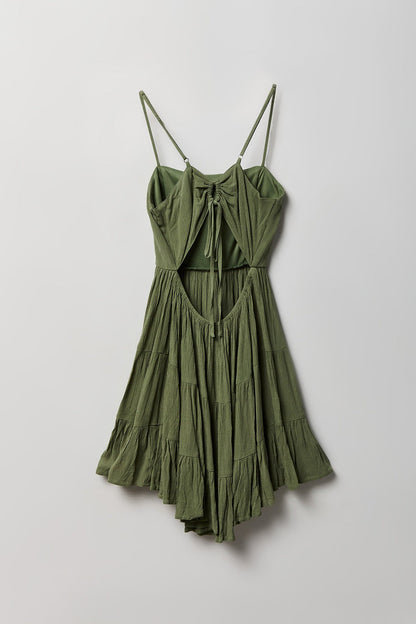 Braless Tie Back Tiered Mini Dress