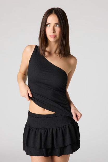 Textured One Shoulder Top