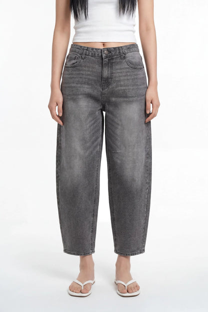 Stretch High Rise Barrel Grey Jean