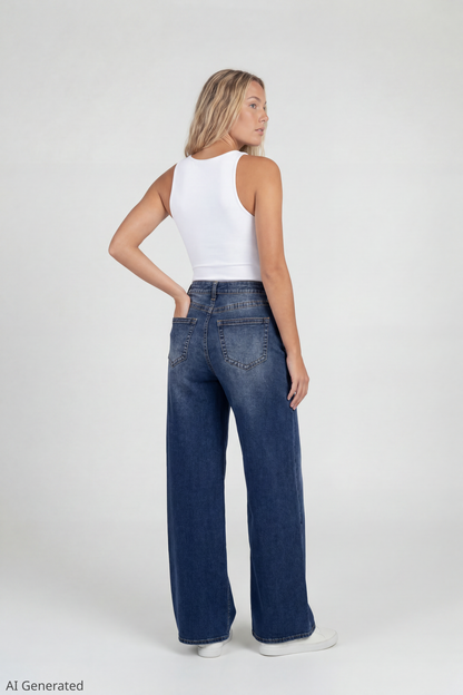Soho Stretch Mid Rise Super Baggy Dark Jean