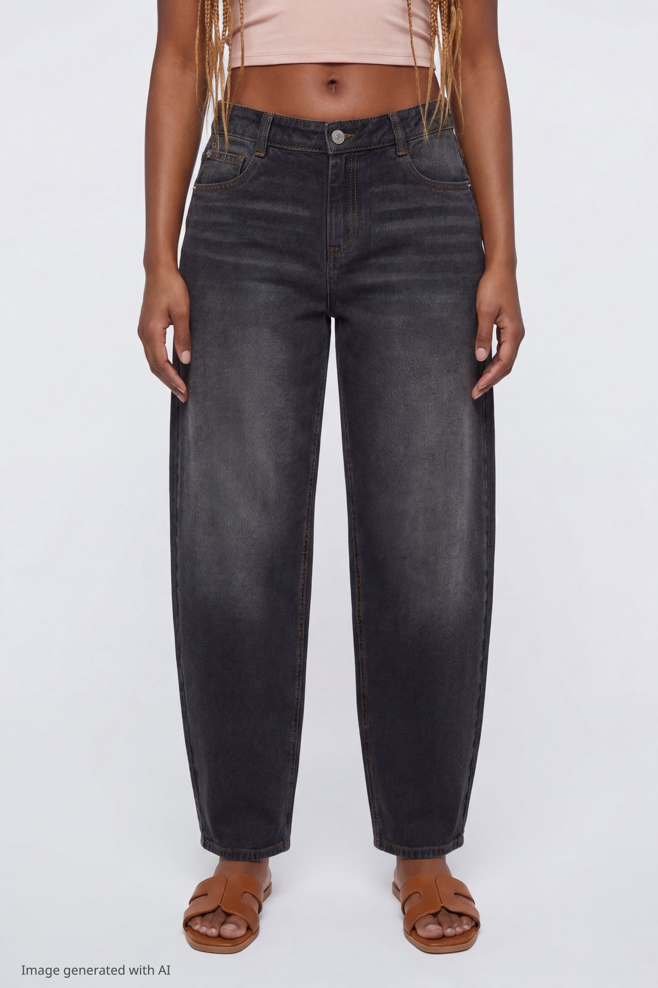Low Rise Barrel Washed Black Jean