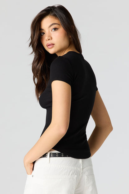 Ribbed Curved Hem T-Shirt