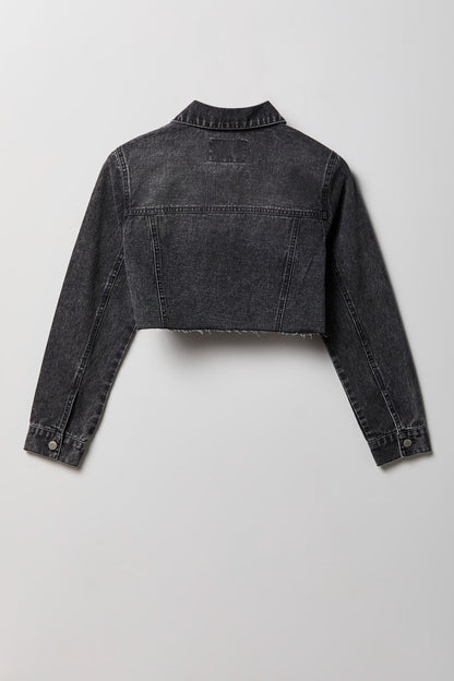 Cropped Ripped Denim Jacket