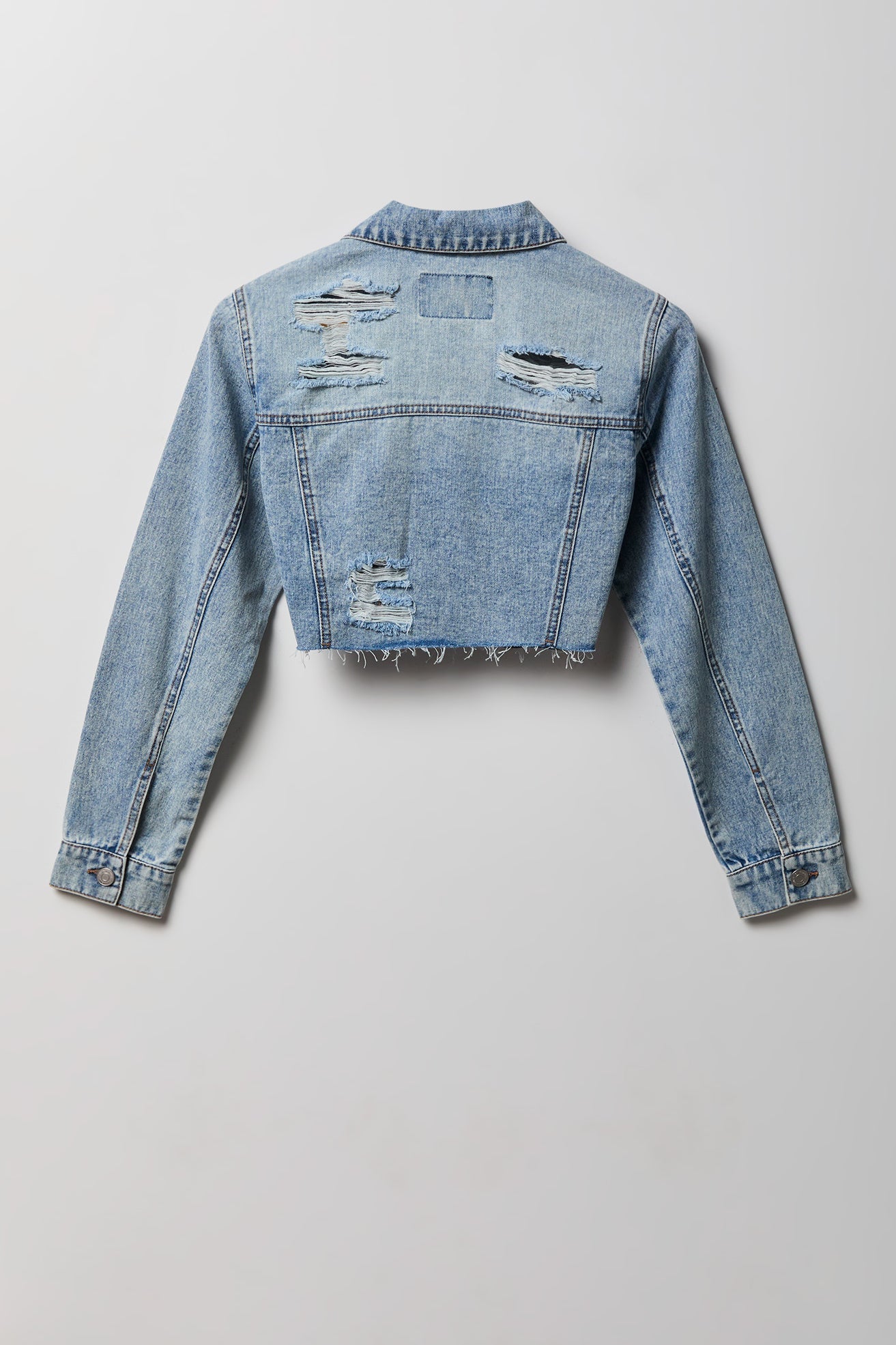 Cropped Ripped Denim Jacket