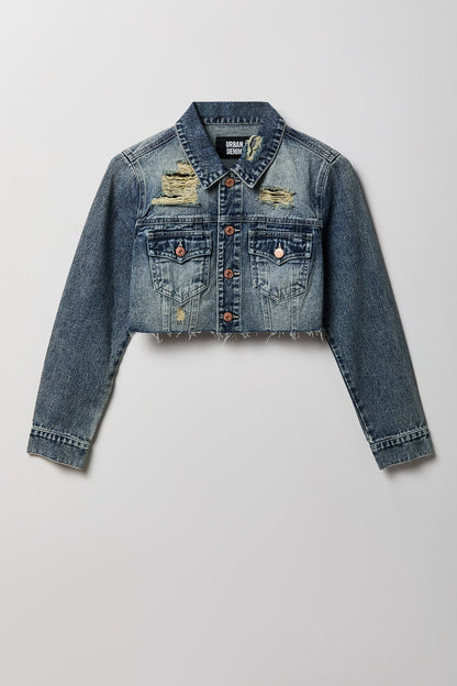 Cropped Ripped Denim Jacket