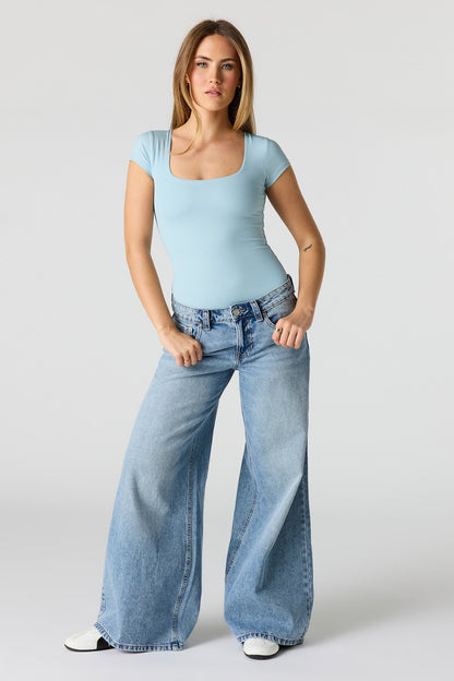 Contour Ribbed Square Neck Short Sleeve Bodysuit
