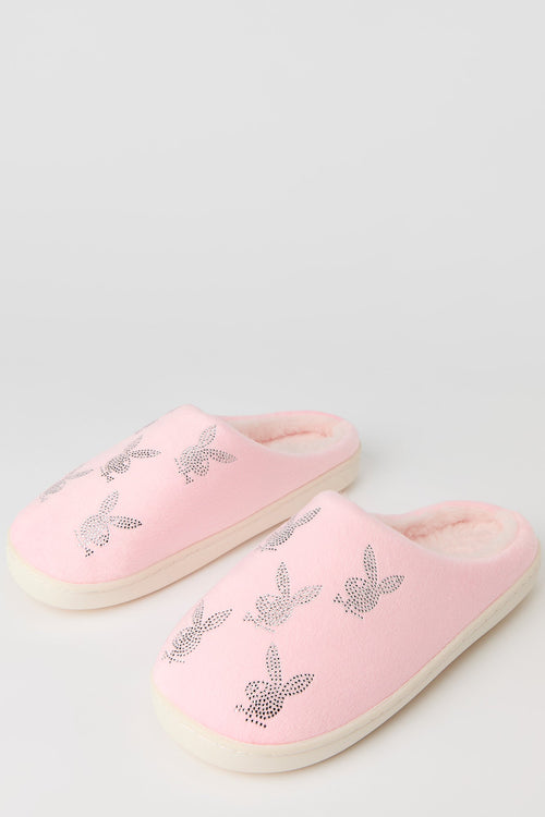 Playboy Rhinestone Faux Fur Slipper