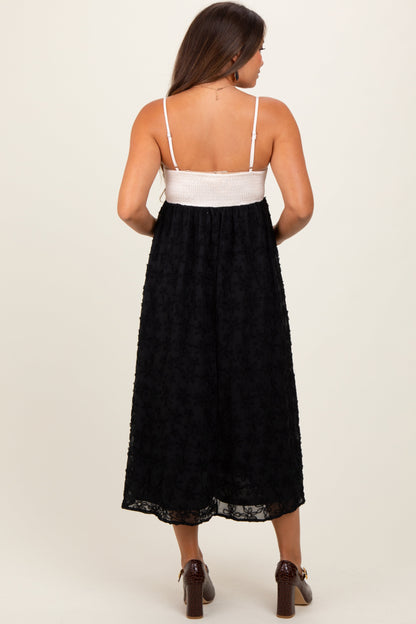 Black Colorblock Lace Maternity Maxi Dress
