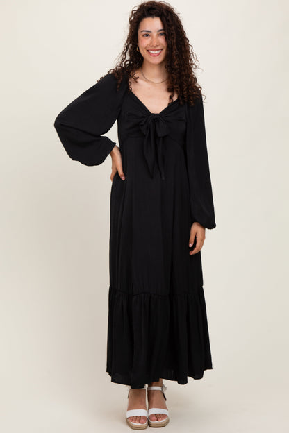Black Bow Satin Maternity Maxi Dress