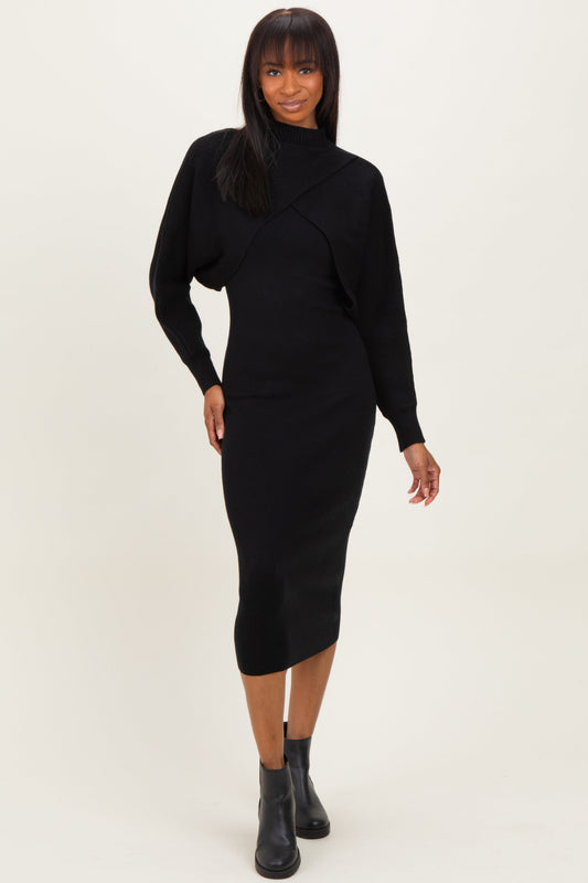 Black Bodycon Dress And Sweater Set