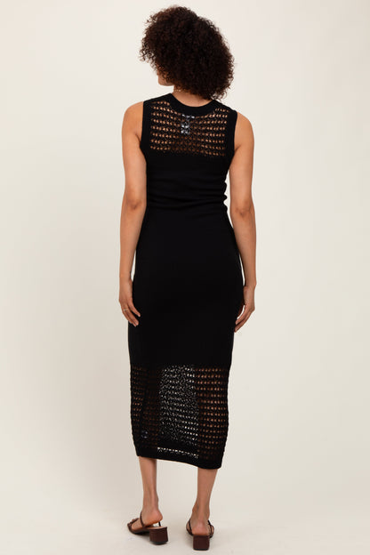 Black Crochet Knit Sleeveless Maxi Dress