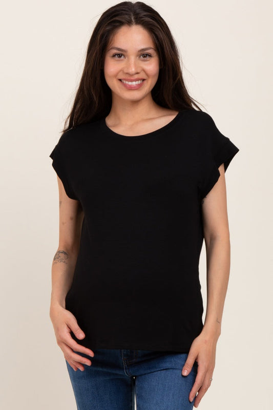 Black Crew Neck Maternity Muscle Tee