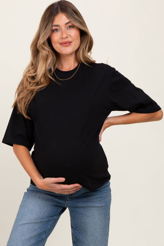 Black Crew Neck Oversized Maternity Tee