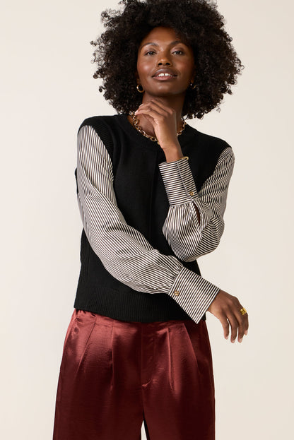 Dana Satin Sleeve Twofer Sweater