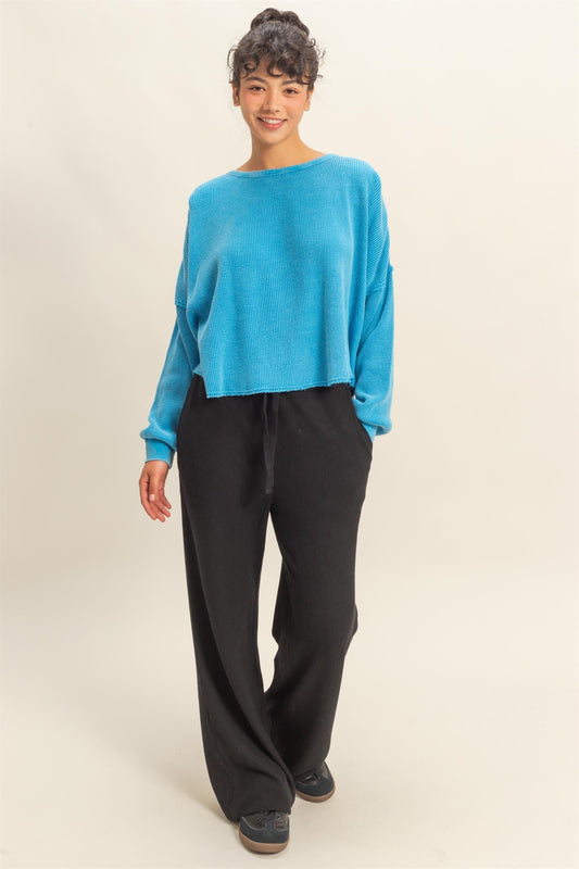 Black Brushed Ribbed Knit Lounge Pants