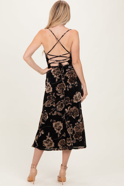 Black Cowl Neck Lace Up Back Midi Dress