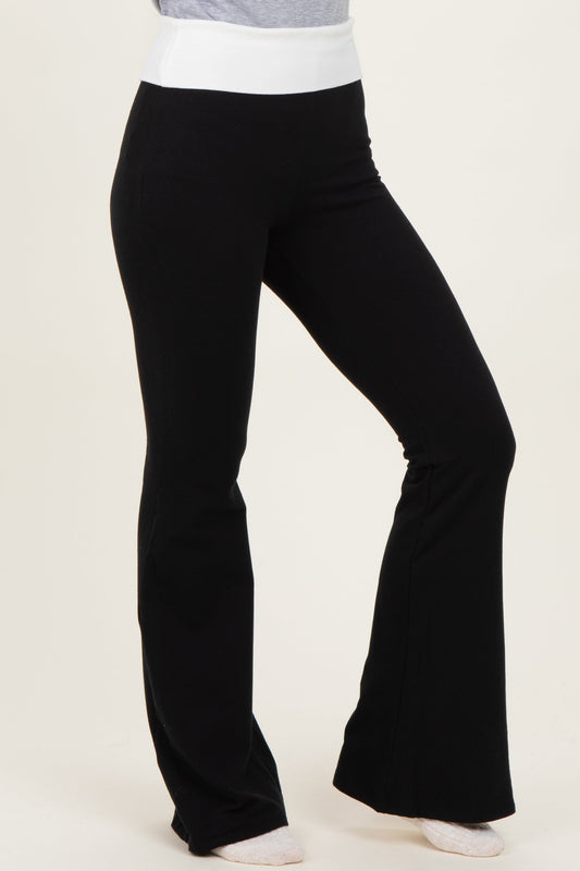 Black Contrast Waistband Flared Lounge Pants