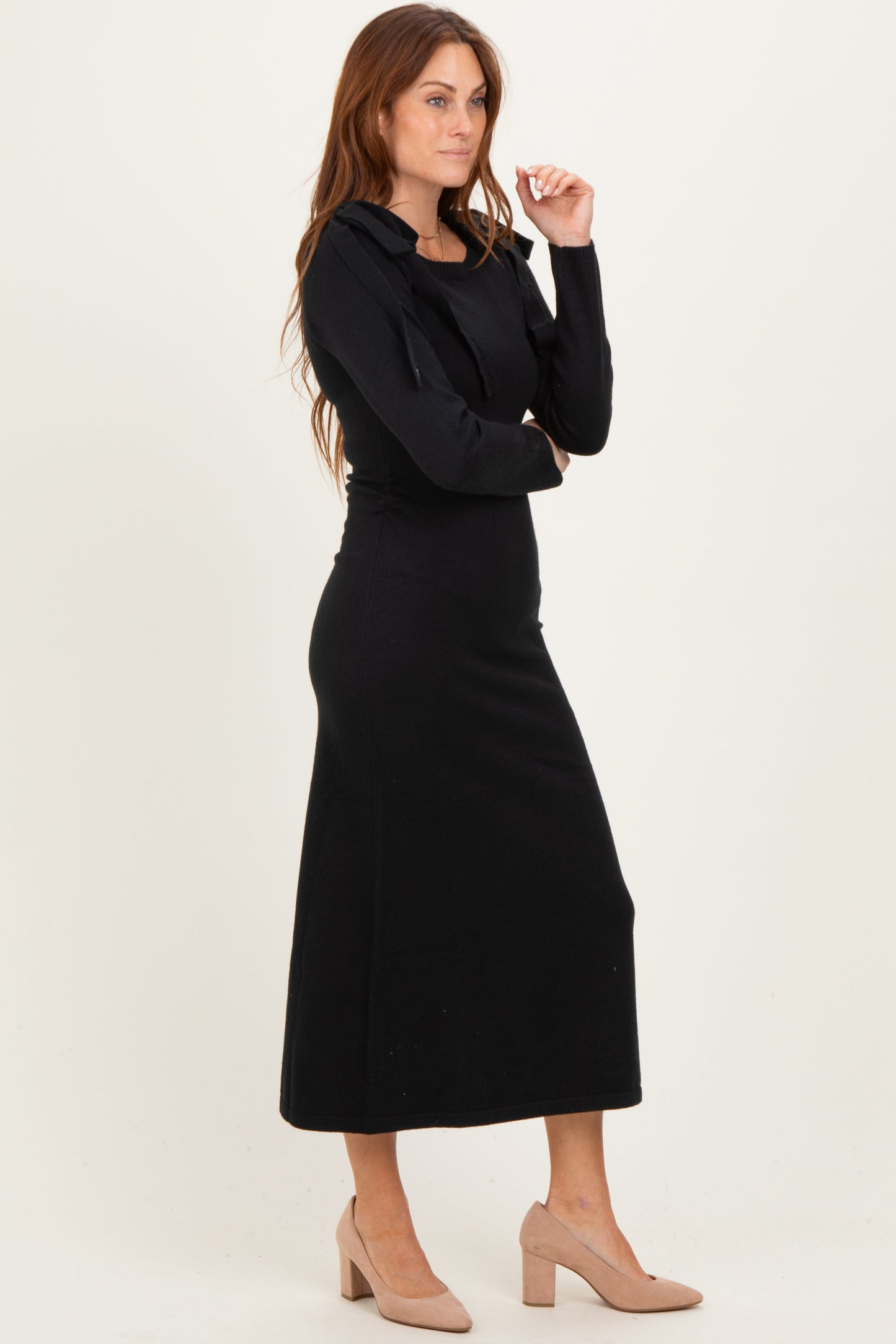 Black Bow Shoulder Knit Dress