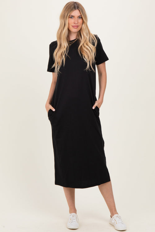 Black Cotton T-Shirt Midi Dress