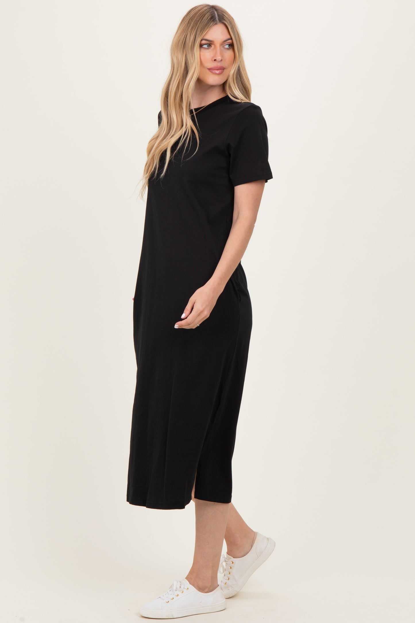 Black Cotton T-Shirt Midi Dress