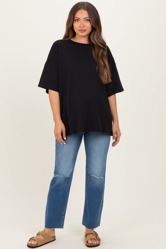 Black Cotton Oversized Maternity Tee
