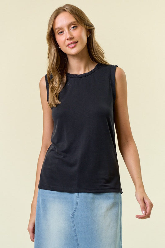 Black Braided Neckline Tank