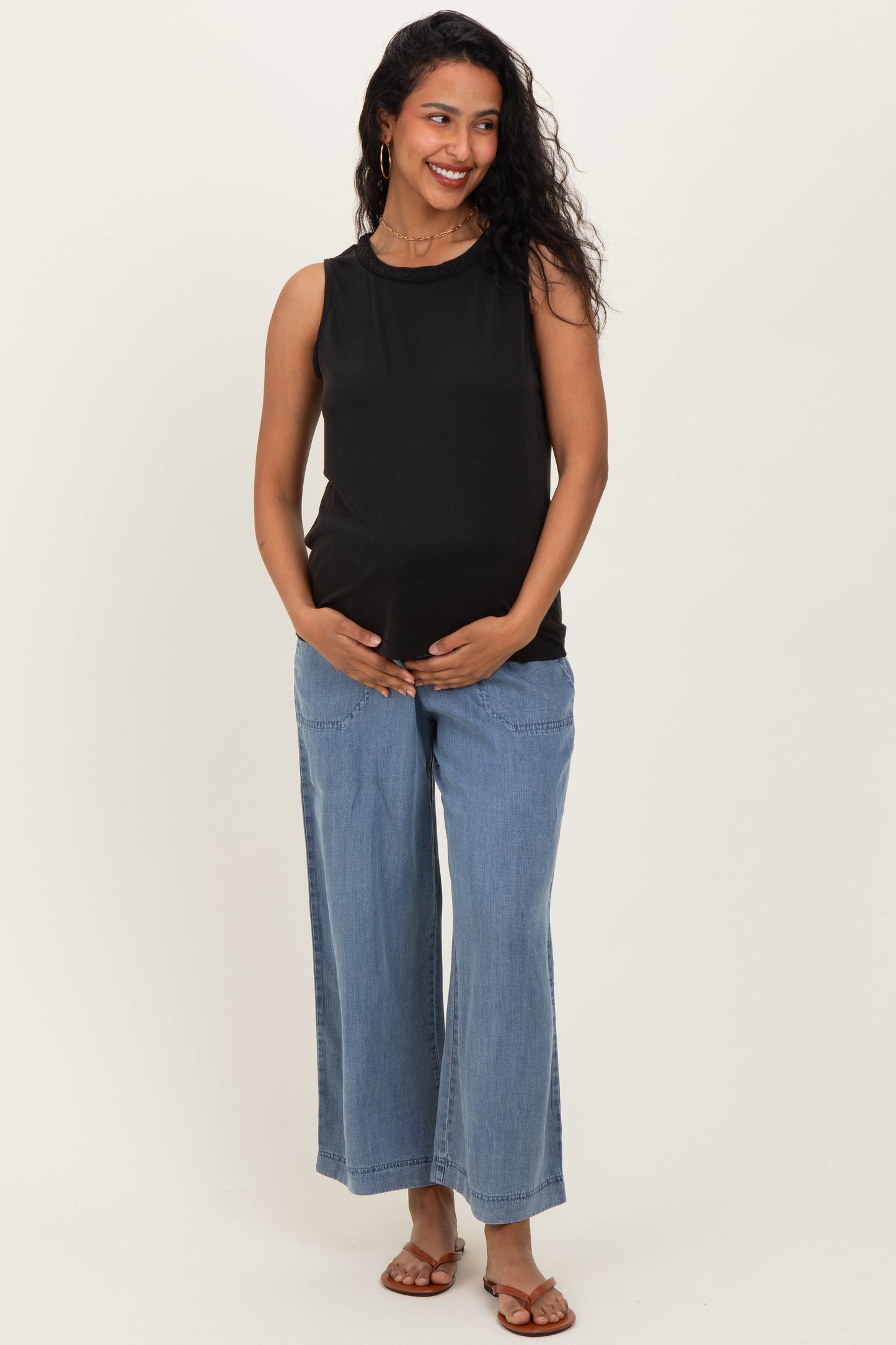 Black Braided Neckline Maternity Tank