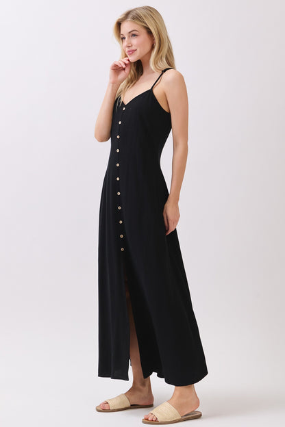 Black Button Accent Midi Dress