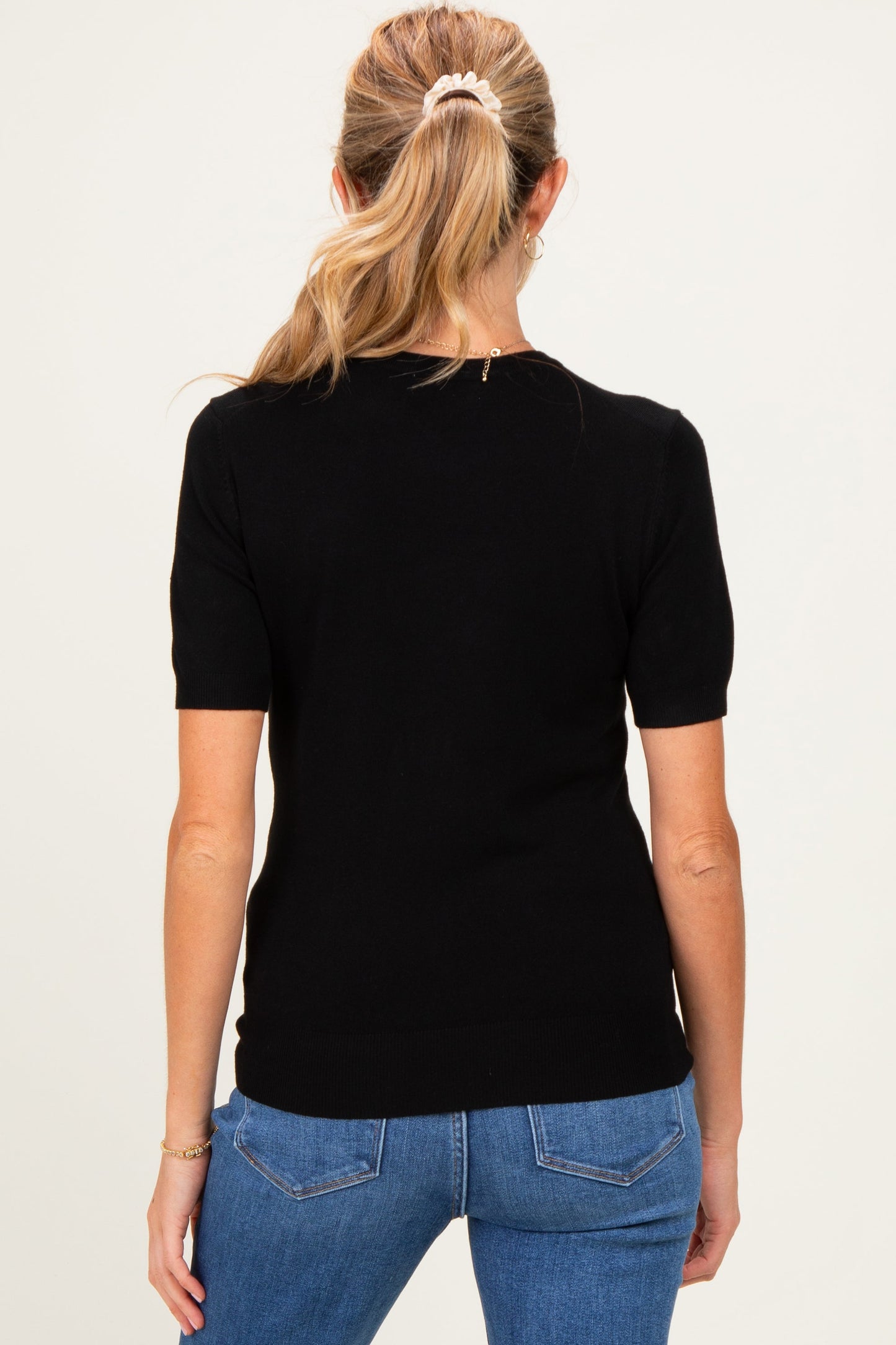 Black Basic Short Sleeve Maternity Sweater Top