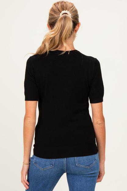 Black Basic Short Sleeve Maternity Sweater Top