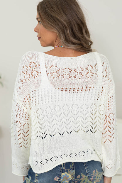 Bohemian Open-Stitch Flare Sleeve Sweater