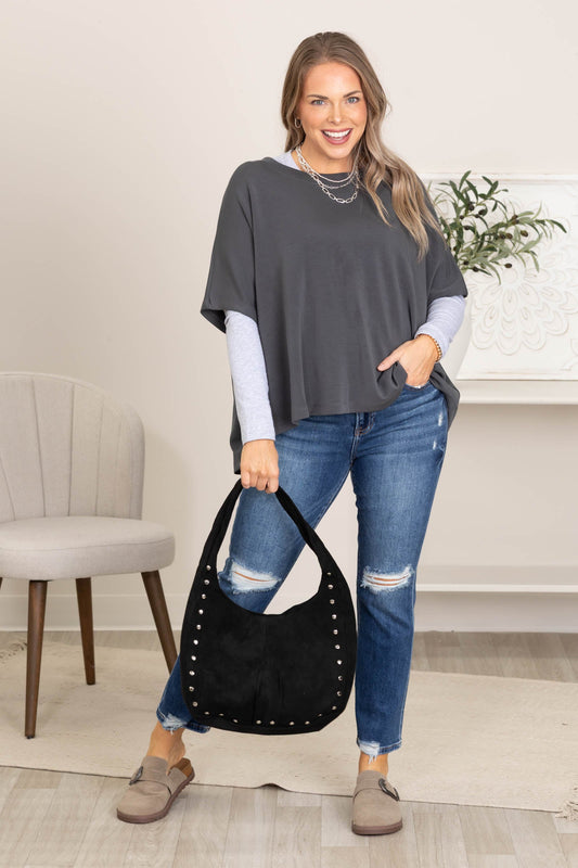 Boat Neck Dolman Sleeve Relaxed Fit Top