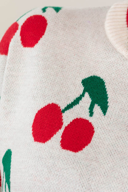 Beige Cherry Pattern Sweater
