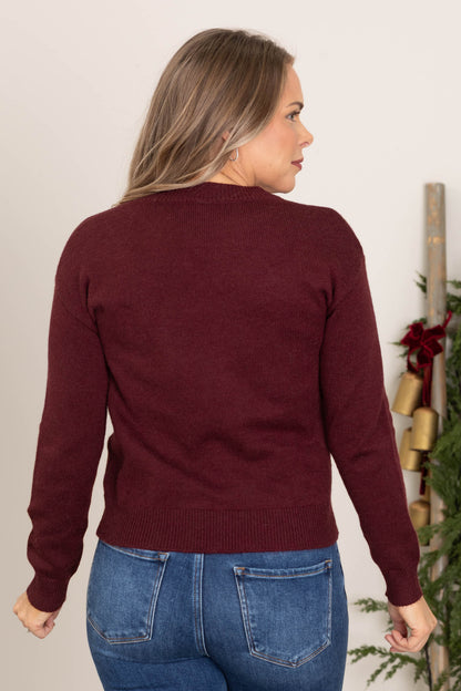 Berry Reindeer Lurex Yarn Pullover Sweater