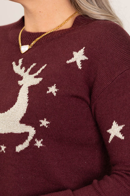 Berry Reindeer Lurex Yarn Pullover Sweater