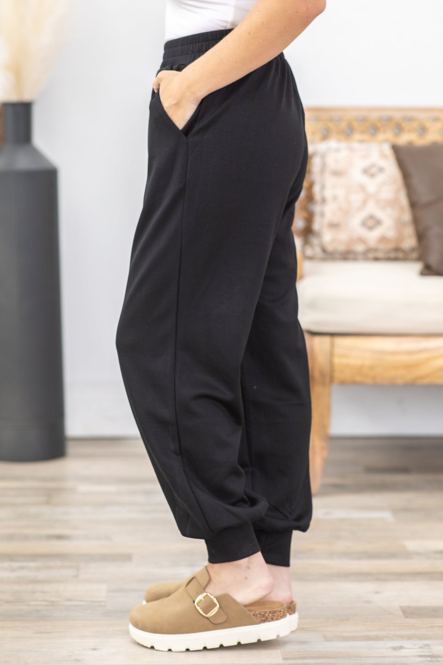 Black Elastic Waistband Scuba Joggers