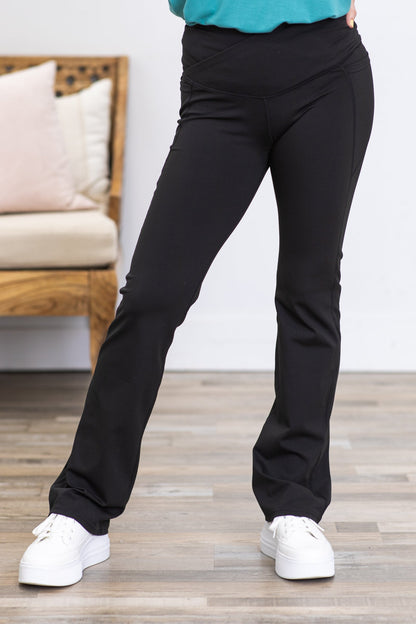 Black Crossover Waist Straight Leg Yoga Pants