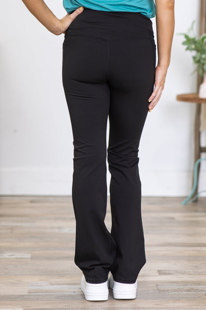 Black Crossover Waist Straight Leg Yoga Pants
