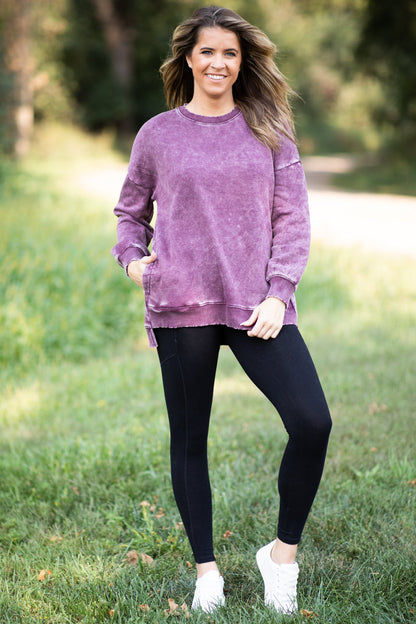 Berry Pigment Dyed Step Hem Sweatshirt