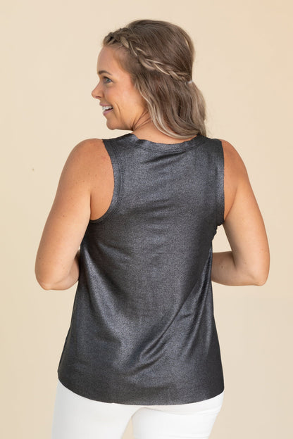 Black Muted Snake Print Knit Top With Stones