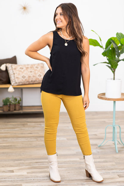 Black Hi Lo Round Neck Tank